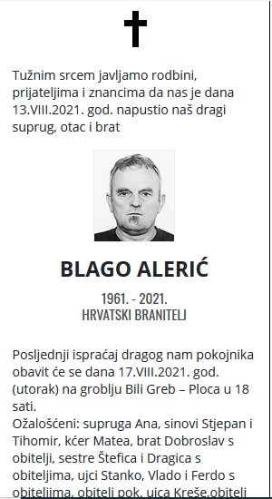 Blago Alerić - Hrvatski branitelj 1961. - 2021.