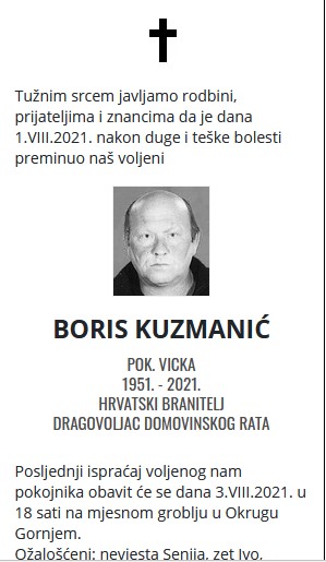 Boris Kuzmanić - Hrvatski dragovoljac 1951. - 2021.