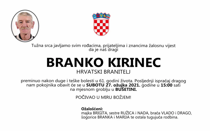 Branko Kirinec - Hrvatski branitelj 1961. - 2021.