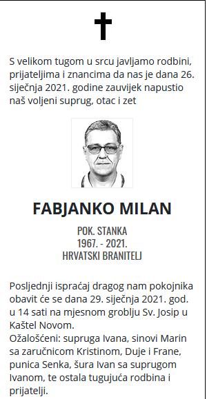 Fabjanko Milan - Hrvatski branitelj 1967. - 2021.