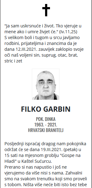 Filko Garbin - Hrvatski branitelj 1963. - 2021.