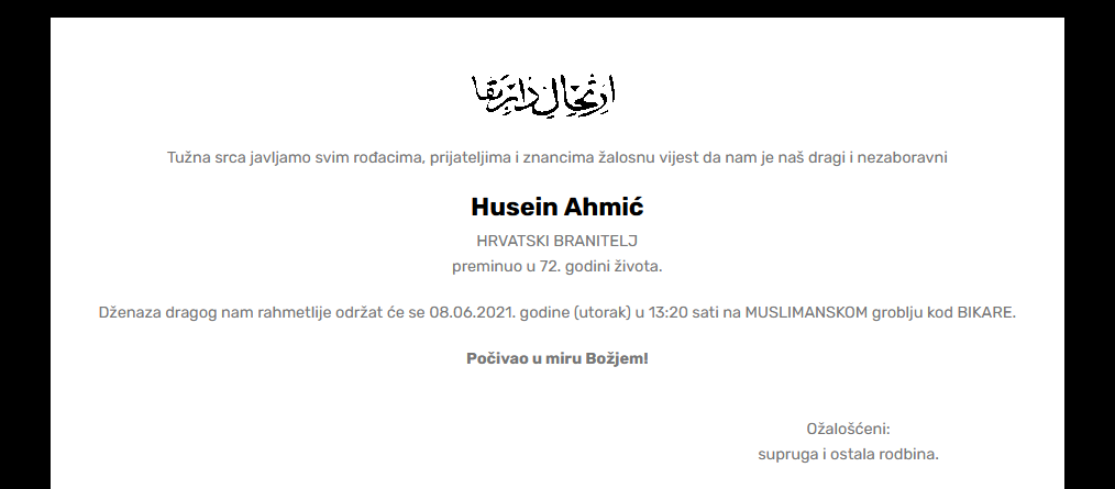 Husein Ahmić - Hrvatski branitelj 1949. - 2021.