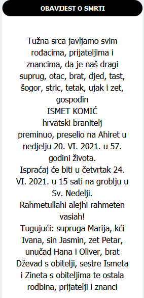 Ismet Komić - Hrvatski branitelj 1964. - 2021.