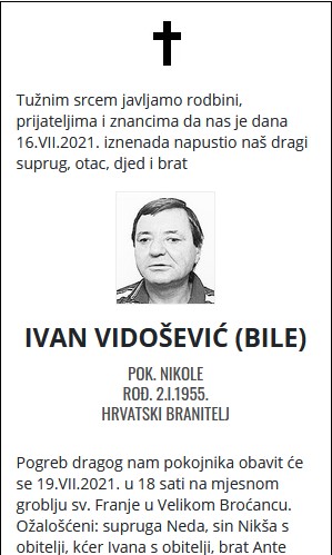 Ivan Vidošević - Hrvatski branitelj 1955. - 2021.