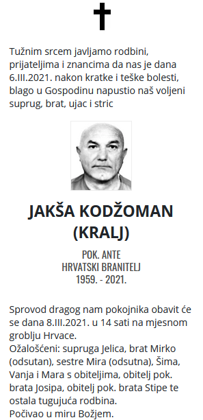 Jakša Kodžoman - Hrvatski branitelj 1959. - 2021.