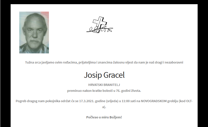 Josip Gracel - Hrvatski branitelj 1945. - 2021.
