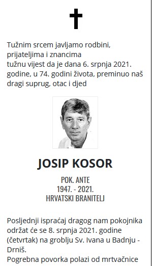 Josip Kosor - Hrvatski branitelj 1947. - 2021.