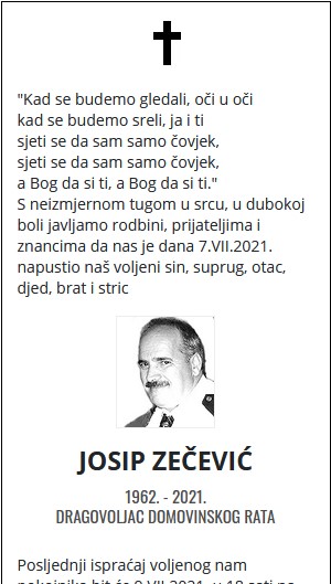 Josip Zečević - Hrvatski dragovoljac 1962. - 2021.