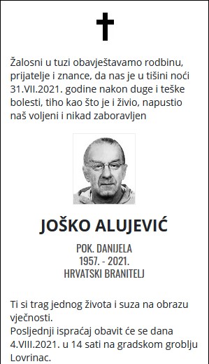 Joško Alujević - Hrvatski branitelj 1957. - 2021.