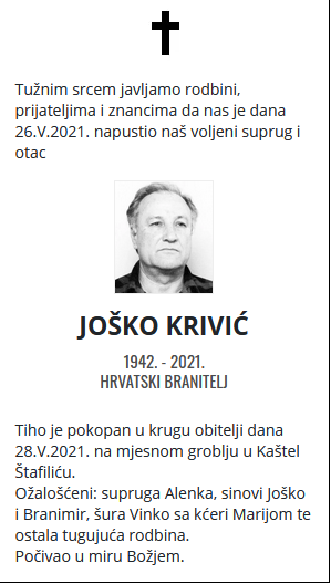 Joško Krivić - Hrvatski branitelj 1942. - 2021.