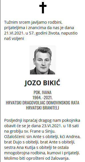 Jozo Bikić - Hrvatski dragovoljac 1964. - 2021.