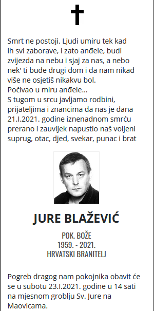Jure Blažević - Hrvatski branitelj 1959. - 2021.