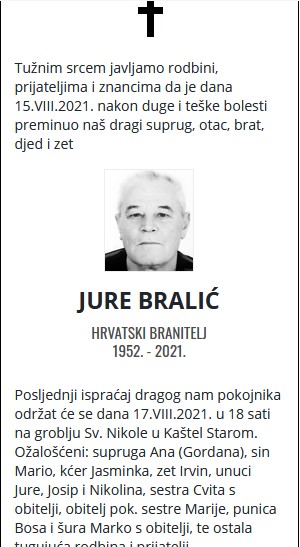 Jure Bralić - Hrvatski branitelj 1952. - 2021.