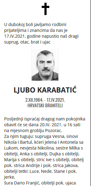 Ljubo Karabatić - Hrvatski branitelj 1964. - 2021.