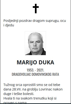 Marijo Duka - Hrvatski dragovoljac 1953. - 2021.