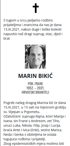 Marin Bikić - Hrvatski branitelj 1952. - 2021.