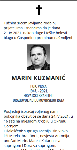 Marin Kuzmanić - Hrvatski dragovoljac 1947. - 2021.