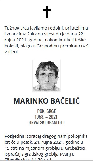 Marinko Bačelić - Hrvatski branitelj 1958. - 2021.