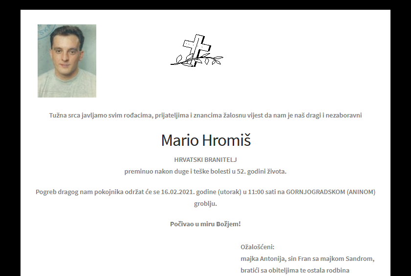 Mario Hromiš - Hrvatski branitelj 1969. - 2021.