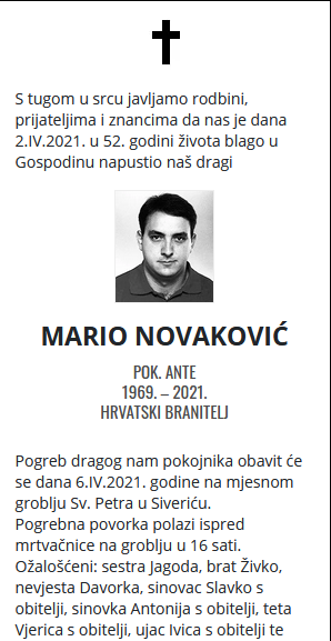 Mario Novaković - Hrvatski branitelj 1969. - 2021.