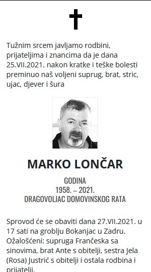 Marko Lončar - Hrvatski dragovoljac 1958. - 2021.