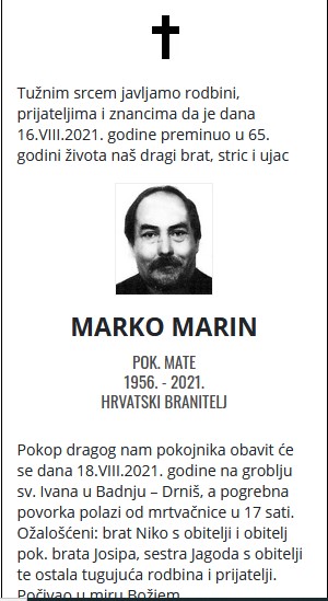 Marko Marin - Hrvatski branitelj 1956. - 2021.