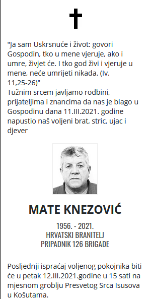 Mate Knezović - Hrvatski branitelj 1956. - 2021.
