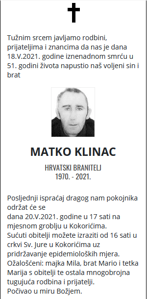 Matko Klinac - Hrvatski branitelj 1970. - 2021.