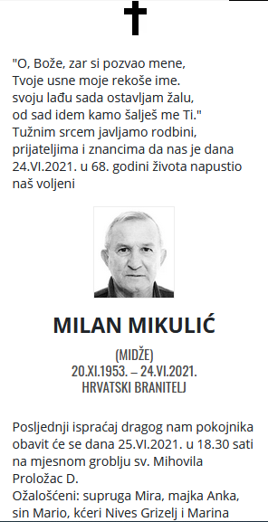 Milan Mikulić - Hrvatski branitelj 1953. - 2021.