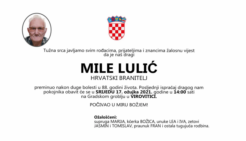 Mile Lulić - Hrvatski branitelj 1934. - 2021.