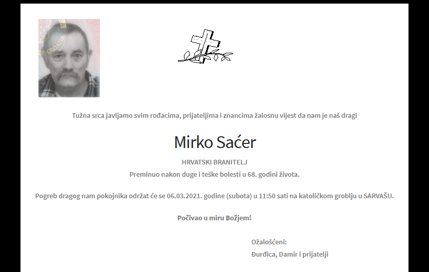 Mirko Saćer - Hrvatski branitelj 1953. - 2021.