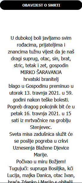 Mirko Šaravanja - Hrvatski branitelj 1962. - 2021.