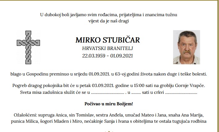 Mirko Stubičar - Hrvatski branitelj 1959. - 2021.