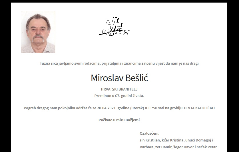 Miroslav Bešlić - Hrvatski branitelj 1954. - 2021.