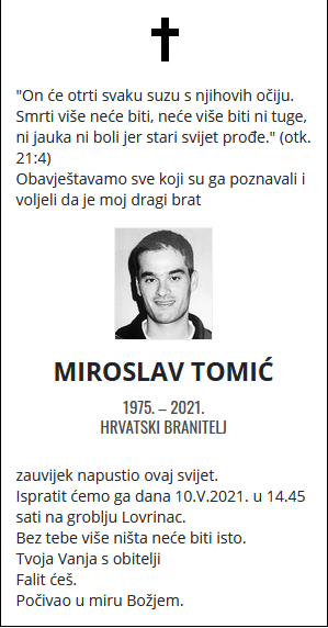 Miroslav Tomić - Hrvatski branitelj 1975. - 2021.