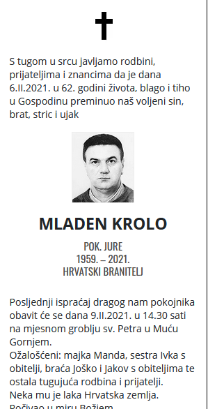 Mladen Krolo - Hrvatski branitelj 1959. - 2021.