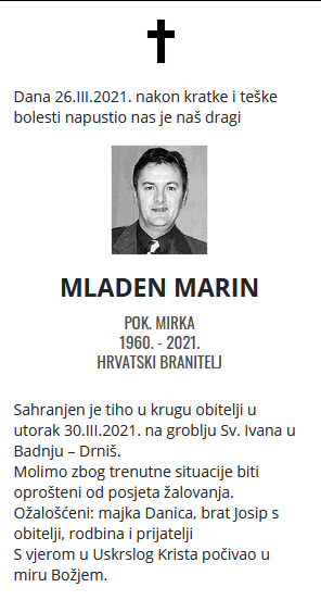 Mladen Marin - Hrvatski branitelj 1960. - 2021.