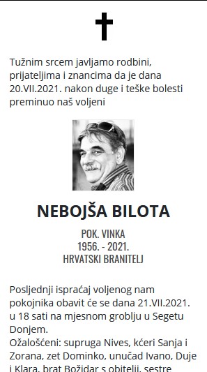 Nebojša Bilota - Hrvatski branitelj 1956. - 2021.