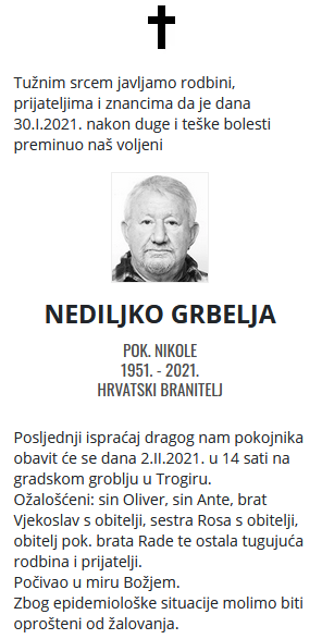 Nediljko Grbelja - Hrvatski branitelj 1951. - 2021.