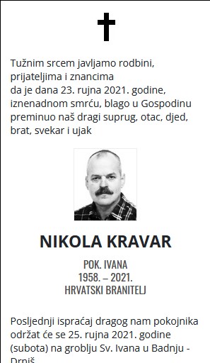 Nikola Kravar - Hrvatski branitelj  1958. - 2021.