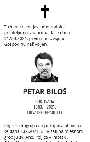 Petar Biloš - Hrvatski branitelj 1953. - 2021.