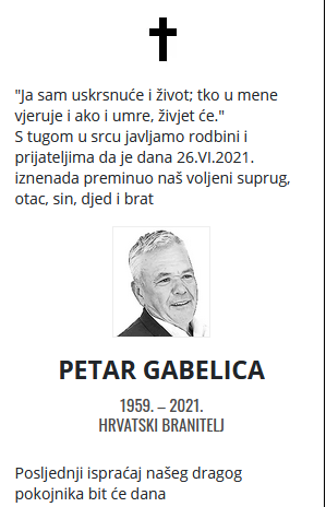 Petar Gabelica - Hrvatski branitelj 1959. - 2021.