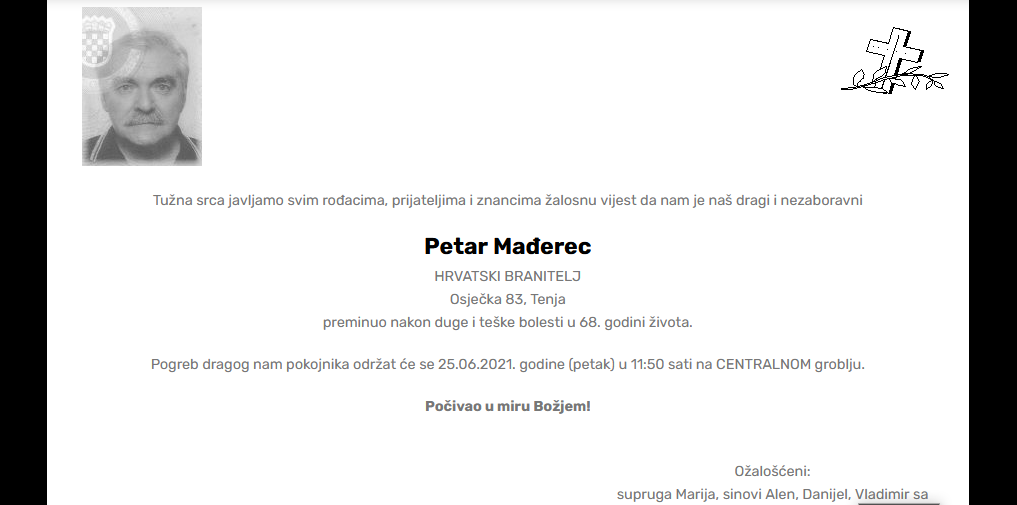 Petar Mađerec - Hrvatski branitelj 1953. - 2021.