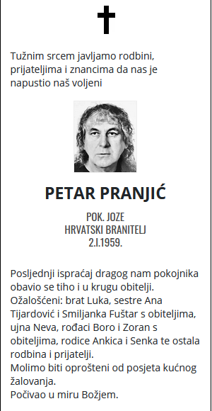 Petar Pranjić - Hrvatski branitelj 1959. - 2021.