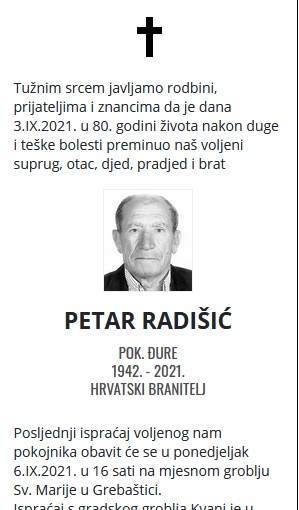 Petar Radišić - Hrvatski branitelj 1942. - 2021.