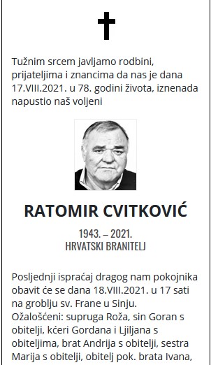Ratomir Cvitković - Hrvatski branitelj 1943. - 2021.