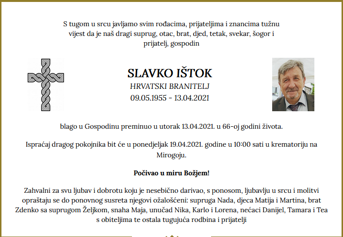 Slavko Ištok - Hrvatski branitelj 1955. - 2021.