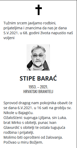 Stipe Barać - Hrvatski branitelj 1953. - 2021.