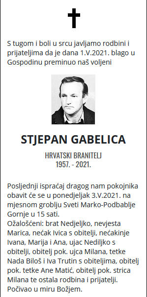 Stjepan Gabelica - Hrvatski branitelj 1957. - 2021.