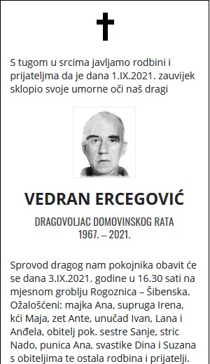 Vedran Ercegović - Hrvatski dragovoljac 1967. - 2021.